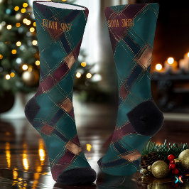 ティール（緑がかった色）芸術的とブルゴーニュのクリスマスプレドカスタム ソックス