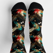 ティール（緑がかった色）芸術的、赤、金ゴールドの冬用ソックス ソックス (上部)