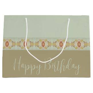 ティール（緑がかった色）(茶色と金ゴールド) ラージペーパーバッグ