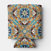 ティール（緑がかった色）茶色のタラベラの花嫁の贈り物モノグラムの 缶クーラー (裏面)