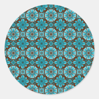 ティール（緑がかった色）茶色抽象芸術タイル模様 ラウンドシール