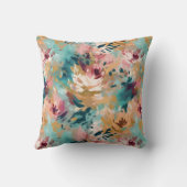 ティール(緑がかった色)茶色抽象芸術絵を描の花柄 クッション (裏面)