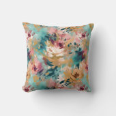 ティール(緑がかった色)茶色抽象芸術絵を描の花柄 クッション (正面)