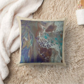 ティール（緑がかった色）、茶色、ベージュ色、金ゴールド、流動art.のプリント クッション (ブランケット)