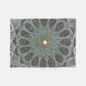 ティール（緑がかった色）、茶色、黄色のフローラの万華堂 フリースブランケット (正面(横))