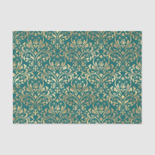 ティール（緑がかった色）華美及び金箔 薄葉紙 (正面)