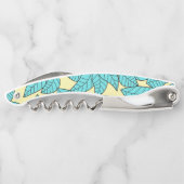 ティール（緑がかった色）葉植物型ブライトピンクモノグラム ソムリエナイフ (裏面)