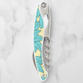 ティール（緑がかった色）葉植物型ブライトピンクモノグラム ソムリエナイフ (裏面)