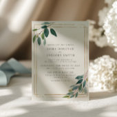 ティール（緑がかった色）葉金ゴールドフレーム植物緑結婚園 招待状