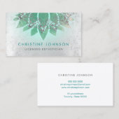ティール（緑がかった色）蓮の花ライセンスエステティシャン 名刺 (正面/裏面)