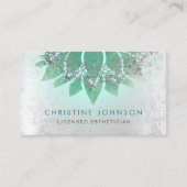 ティール（緑がかった色）蓮の花ライセンスエステティシャン 名刺 (正面)