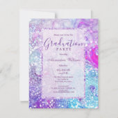 ティール（緑がかった色）薄紫ラベンダー大理石グリッター卒業 招待状 (正面)