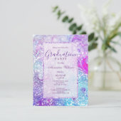 ティール（緑がかった色）薄紫ラベンダー大理石グリッター卒業 招待状 (スタンド正面)
