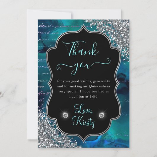 ティール(緑がかった色)虹色の人魚の手紙キンセアニェラ サンキューカード (正面)