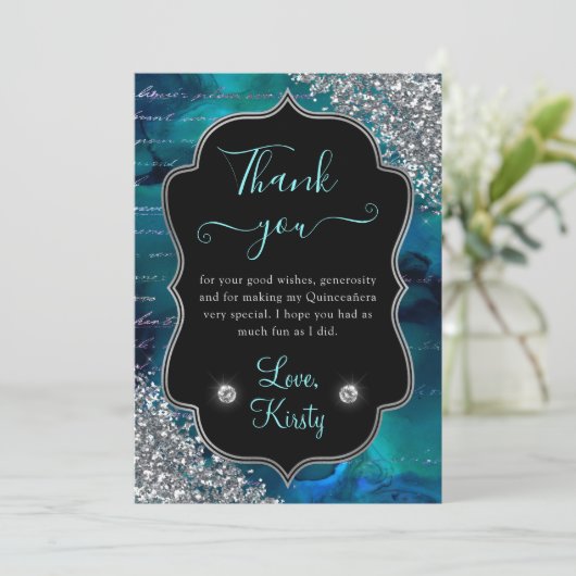 ティール(緑がかった色)虹色の人魚の手紙キンセアニェラ サンキューカード (スタンド正面)