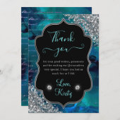 ティール(緑がかった色)虹色の人魚の手紙キンセアニェラ サンキューカード (正面/裏面)