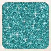 ティール(緑がかった色)虹色グリッター スクエアペーパーコースター (正面)