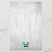 ティール(緑がかった色)蝶パーソナライズされた文具 便箋 (裏面)