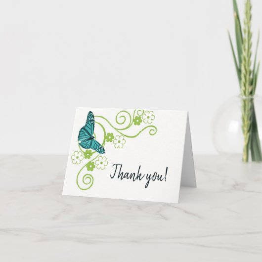 ティール(緑がかった色)蝶フローラサンキューカード サンキューカード (正面)