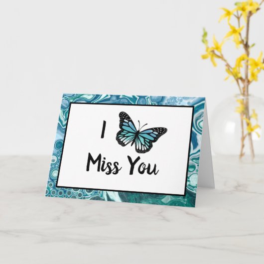 ティール(緑がかった色)蝶 |あ恋しく思あなたは カード (黄色い花)