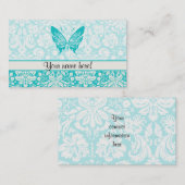 ティール(緑がかった色)蝶;ダマスクパターン 名刺 (正面/裏面)
