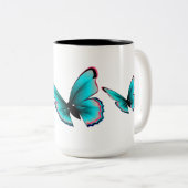 ティール(緑がかった色)蝶 ツートーンマグカップ (正面右)