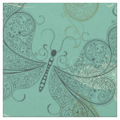 ティール（緑がかった色）蝶 ファブリック (クローズアップ)