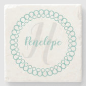 ティール(緑がかった色)装飾円モノグラムコースター ストーンコースター (正面)