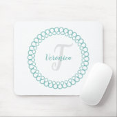 ティール(緑がかった色)装飾円モノグラムマウスパッド マウスパッド (マウス)