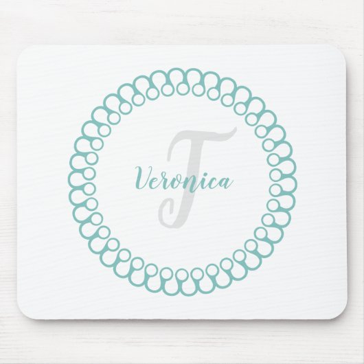 ティール(緑がかった色)装飾円モノグラムマウスパッド マウスパッド (正面)