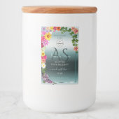 ティール(緑がかった色)製品ラベルカラフル花イニシャルロゴ フードラベル (正面)