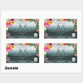 ティール（緑がかった色）製品ラベルカラフル花イニシャルロゴ 長方形シール (シート)