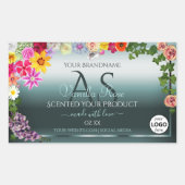 ティール（緑がかった色）製品ラベルカラフル花イニシャルロゴ 長方形シール (正面)