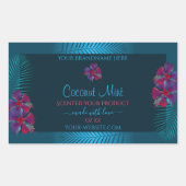 ティール（緑がかった色）製品ラベル紫色の赤いハワイアンの花 長方形シール (正面)