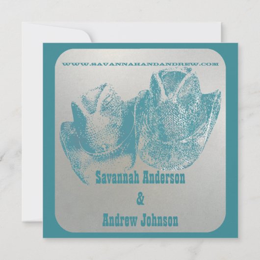 ティール（緑がかった色）西カウボーイ女性のカーボーイ結婚式の日付を保存 セーブザデート (裏面)