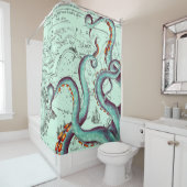 ティール（緑がかった色）触手オンティール（緑がかった色）ヴィンテージマップ シャワーカーテン (インサイチュ)
