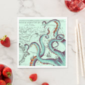 ティール（緑がかった色）触手オンティール（緑がかった色）ヴィンテージマップ スタンダードランチョンナプキン (インサイチュ)