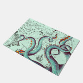 ティール（緑がかった色）触手オンティール（緑がかった色）ヴィンテージマップ ドアマット (アングル)