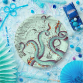 ティール（緑がかった色）触手オンティール（緑がかった色）ヴィンテージマップ ペーパープレート (パーティー)