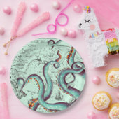 ティール（緑がかった色）触手オンティール（緑がかった色）ヴィンテージマップ ペーパープレート (パーティー)