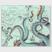 ティール（緑がかった色）触手オンティール（緑がかった色）ヴィンテージマップ ラッピングペーパー (フラット)