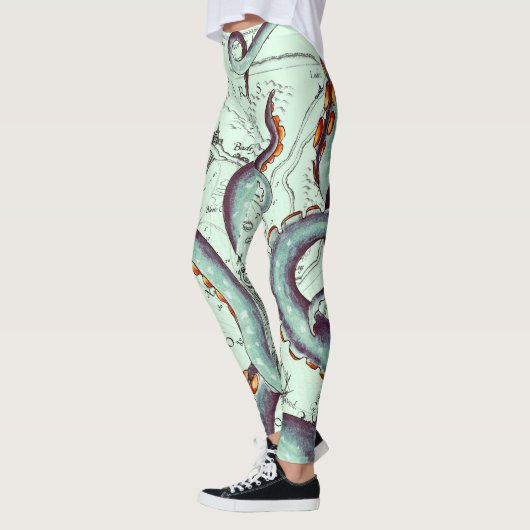 ティール(緑がかった色)触手オンティール(緑がかった色)ヴィンテージマップ レギンス (左)