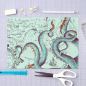 ティール（緑がかった色）触手オンティール（緑がかった色）ヴィンテージマップ 薄葉紙 (クラフト)