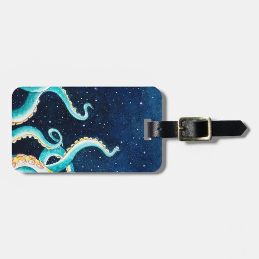 ティール（緑がかった色）触手銀河系スターズウォーターカラー ラゲッジタグ (正面横)