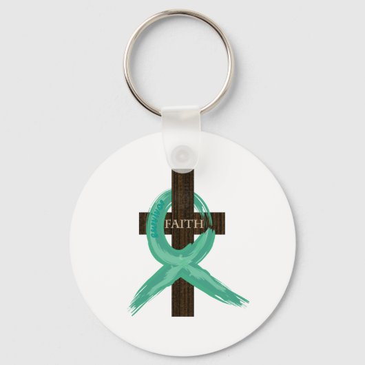 ティール（緑がかった色）認識度リボンを交差 キーホルダー (正面)