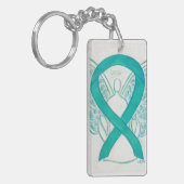 ティール（緑がかった色）認識度リボンエンジェルキーチェーン キーホルダー (正面左)