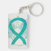 ティール（緑がかった色）認識度リボンエンジェルキーチェーン キーホルダー (裏面)