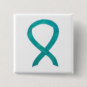 ティール(緑がかった色)認識度リボンカスタムラペルピン 缶バッジ (正面)