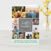 ティール(緑がかった色)誕生日クール10フォトコラージュグリッドモノグラム カード (黄色い花)