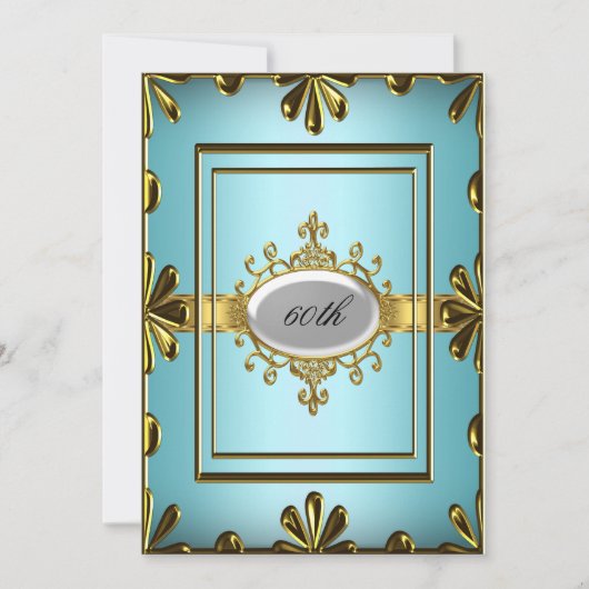 ティール(緑がかった色)誕生日パーティー招待ティール(緑がかった色)金ゴールド 招待状 (正面)